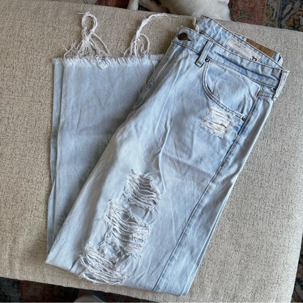 Rag & Bone Logan Mid-Rise Wide Leg Jeans in shade Coral Distressed